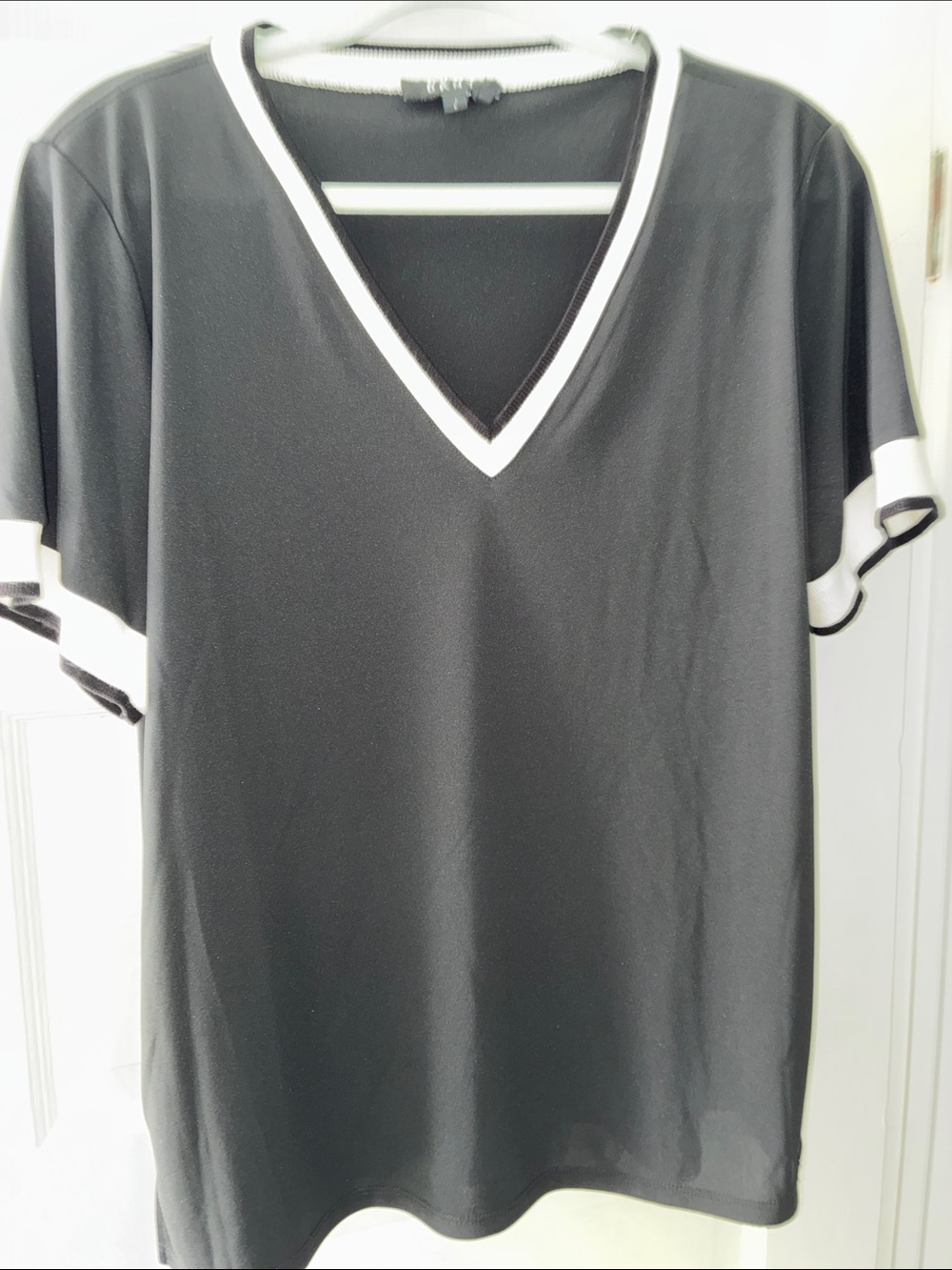 Black V-Neck Top with White Trim